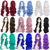 Long Deep Wave Wigs for Women Cosplay Wig Colored Synthetic Fiber Side Bangs