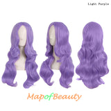 Long Deep Wave Wigs for Women Cosplay Wig Colored Synthetic Fiber Side Bangs