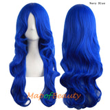 Long Deep Wave Wigs for Women Cosplay Wig Colored Synthetic Fiber Side Bangs