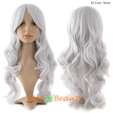 Long Deep Wave Wigs for Women Cosplay Wig Colored Synthetic Fiber Side Bangs