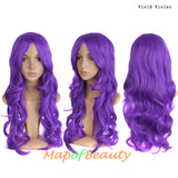 Long Deep Wave Wigs for Women Cosplay Wig Colored Synthetic Fiber Side Bangs