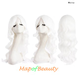 Long Deep Wave Wigs for Women Cosplay Wig Colored Synthetic Fiber Side Bangs