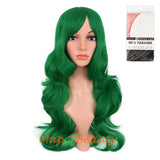 Long Deep Wave Wigs for Women Cosplay Wig Colored Synthetic Fiber Side Bangs