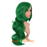 Long Deep Wave Wigs for Women Cosplay Wig Colored Synthetic Fiber Side Bangs