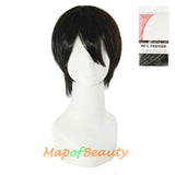 Short Cosplay Anime Wigs Curly Men's Wig Colored Black 12 Inch