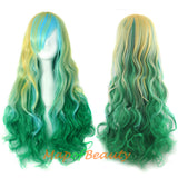 Ombre Wig Synthetic Long Curly Multi Colored Costume Party Cosplay Wigs for Women