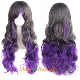 Ombre Wig Synthetic Long Curly Multi Colored Costume Party Cosplay Wigs for Women