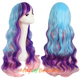 Ombre Wig Synthetic Long Curly Multi Colored Costume Party Cosplay Wigs for Women