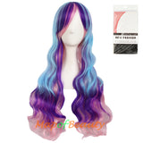 Ombre Wig Synthetic Long Curly Multi Colored Costume Party Cosplay Wigs for Women