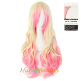 Ombre Wig Synthetic Long Curly Multi Colored Costume Party Cosplay Wigs for Women