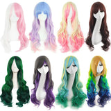 Ombre Wig Synthetic Long Curly Multi Colored Costume Party Cosplay Wigs for Women