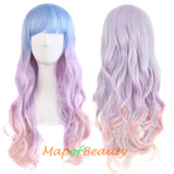 Ombre Wig Synthetic Long Curly Multi Colored Costume Party Cosplay Wigs for Women