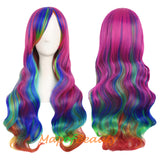 Ombre Wig Synthetic Long Curly Multi Colored Costume Party Cosplay Wigs for Women