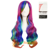 Ombre Wig Synthetic Long Curly Multi Colored Costume Party Cosplay Wigs for Women