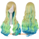 Ombre Wig Synthetic Long Curly Multi Colored Costume Party Cosplay Wigs for Women