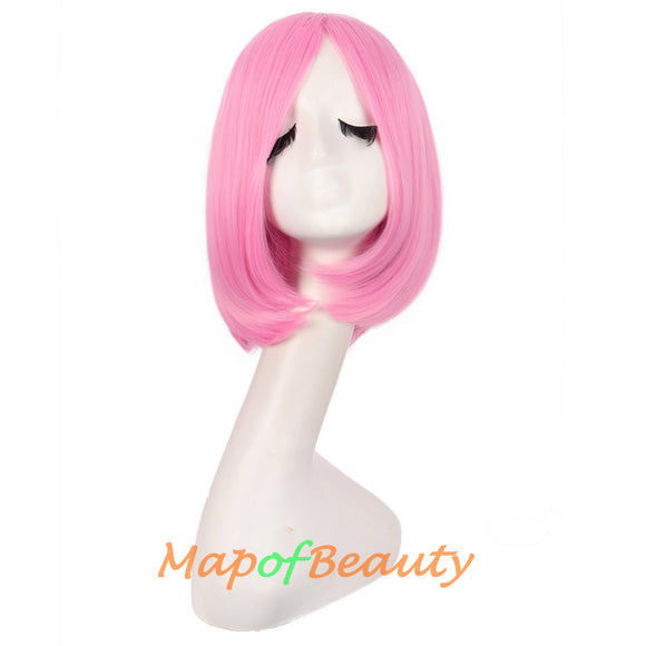 Cosplay with Women Fashion Heat Resistant Unisex Short Straight Beauty Wig（Dark Pink）