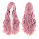 Rouge Pink,Waves roll wig,long,side bangs,Lace front wig,