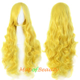 Wave Curly Wigs for Women with Bangs Long Synthetic Fiber Heat Resistant Cosplay Wig Cap