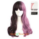 Multi-colored Charming Flat Bangs Long Wavy Hair Women's Party Full Wig