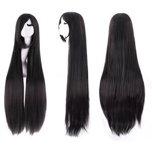 Black,Long straight,Side bangs