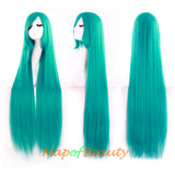 Green，cosplay wig，long straight，side bangs