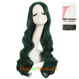 Long Deep Wave Braided Wigs For Women Carve Bangs Wavy Curly Cosplay Synthetic Fiber（Granny Gray/White/Pine Green）