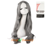 Long Deep Wave Braided Wigs For Women Carve Bangs Wavy Curly Cosplay Synthetic Fiber（Granny Gray/White/Pine Green）