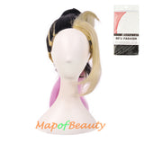 Medium length hair Mixed Color Gradient Fluffy Wigs With Clip Ponytail Cosplay Wigs