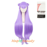 Long Straight Cosplay Anime Wigs With Two Pairs Claw Clip Hair Buns Updo Clip In On Wig