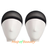Wig Cap 2 Pieces One Size Elastic Invisible Nylon Hair Net(Black/Coffee/Nude)