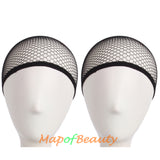 Wig Cap 2 Pieces One Size Elastic Invisible Nylon Hair Net(Black/Coffee/Nude)