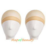 Wig Cap 2 Pieces One Size Elastic Invisible Nylon Hair Net(Black/Coffee/Nude)