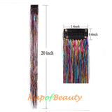 Long Straight Colored Hair Tinsel Kit Sparkling Multi-colors Hair Extention Glitter Clip in Hairpiece