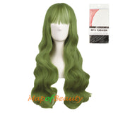 Lolita Air Bangs Long Wavy Curly Hair Fashion Cosplay Wigs for Women (Granny gray/Light Sea Green)