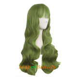 Lolita Air Bangs Long Wavy Curly Hair Fashion Cosplay Wigs for Women (Granny gray/Light Sea Green)