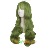 Lolita Air Bangs Long Wavy Curly Hair Fashion Cosplay Wigs for Women (Granny gray/Light Sea Green)