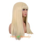 Long Straight Wig With Bangs Synthetic Hair Heat Resistant For Party Cosplay