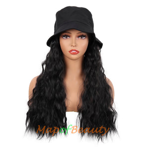 Black long curly hat wigs