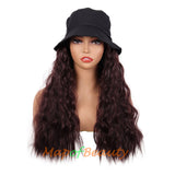 Dark Brown long water wave hat wigs
