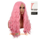 Long Wavy Wigs Middle Part Synthetic Fiber Curly Hair Replacement Wig For Party Cosplay Daily