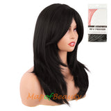 Long Layered Wigs With Bangs Straight Synthetic Fiber Shoulder Length Hair For Daily Party