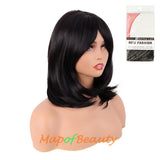 Medium Length Layered Wigs With Bangs Straight Synthetic Fiber Shoulder Length Hair for Daily Use