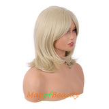 Medium Length Layered Wigs With Bangs Straight Synthetic Fiber Shoulder Length Hair for Daily Use