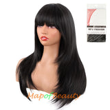 Long Straight Layered Wig With Bangs Synthetic Hair Shoulder Length for Daily Use