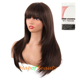 Long Straight Layered Wig With Bangs Synthetic Hair Shoulder Length for Daily Use