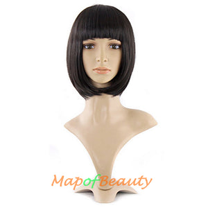 Short Bob Straight Wigs Synthetic Flat Bangs Heat Resistant Ordinary Wig