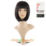 Short Bob Straight Wigs Synthetic Flat Bangs Heat Resistant Ordinary Wig