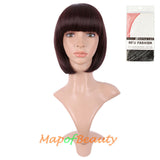 Short Bob Straight Wigs Synthetic Flat Bangs Heat Resistant Ordinary Wig