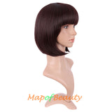 Short Bob Straight Wigs Synthetic Flat Bangs Heat Resistant Ordinary Wig