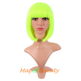 Short Bob Straight Wigs Synthetic Flat Bangs Heat Resistant Ordinary Wig